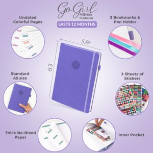 GoGirl Planner Agenda – Colorful Undated Monthly & Weekly Organizer for Women, Journal for Time Management & Productivity (Lavender)