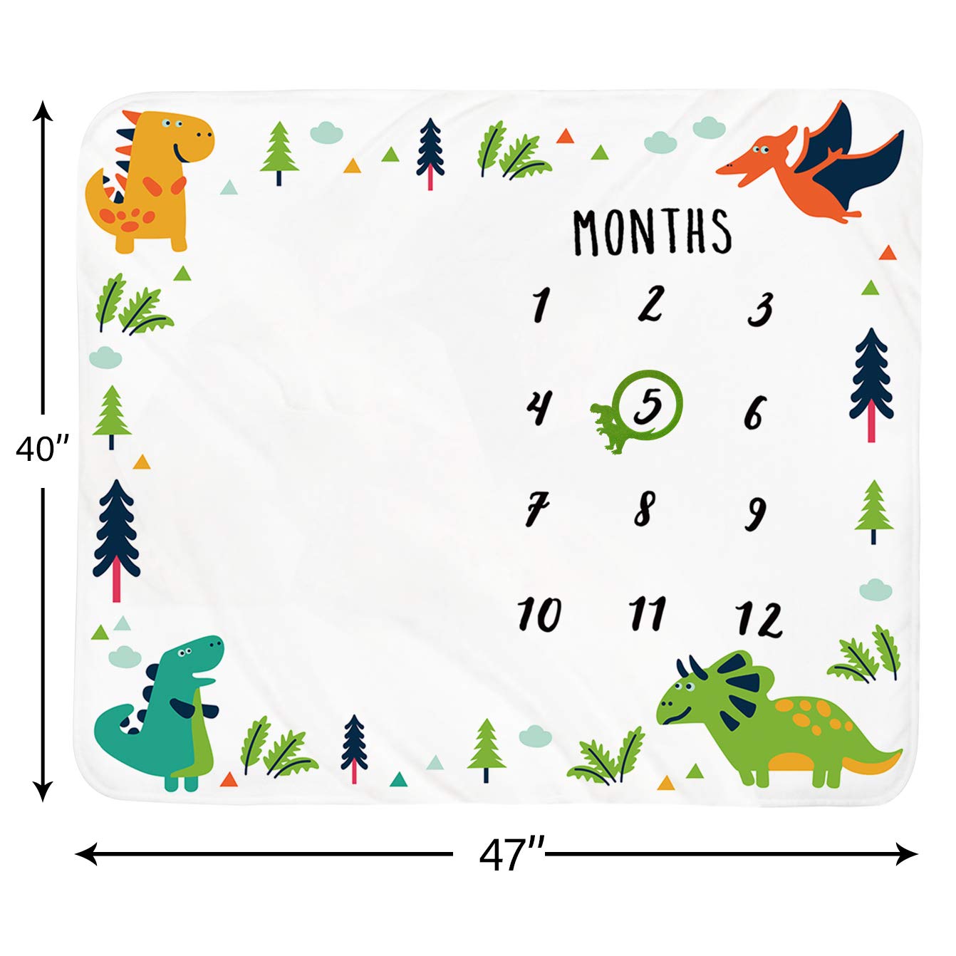 Baby Monthly Milestone Blanket Boy - Dinosaur Neutral Newborn Month Blanket for Boy & Girl Personalized Shower Gift Soft Plush Fleece Photography Background Prop with Frame Large 47''x40''