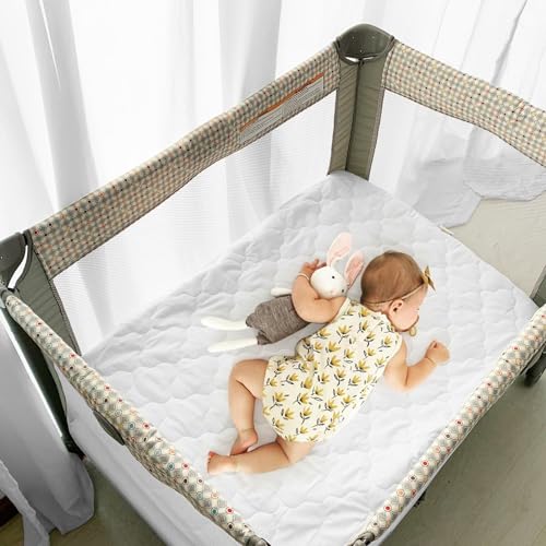 Bamuho Cotton Pack and Play Mattress Protector, Mini Crib Mattress Protector, Fits Graco Pack n Play, Baby Portable Mini Cribs, Gourd Pattern Quilted - 39" x 27"