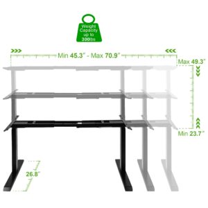 Fromann Electric 3 Tier Legs Dual Motor Standing Desk Frame Heavy Duty 300lb Sit Stand up Height Adjustable Desk Base for Home and Office (Black)