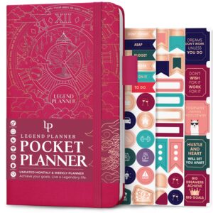 legend planner pocket – small undated monthly & weekly goal journal and calendar for productivity, mini life organizer planner perfect for purse, size: 3.5" x 6.2" hardcover – hot pink