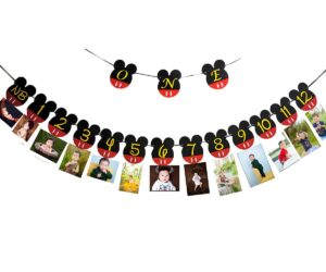 chuangqi mickey themed birthday party photo banner & “one” high chair banner, nb to 12 month photo banner, 1st birthday supplies, baby shower decoration