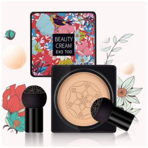 nuibo air cushion cc cream foundation moisturizing long lasting matte concealer light weight smoothly water proof makeup base liquid foundation with 2pcs mushroom head【natural/unscrew lid】