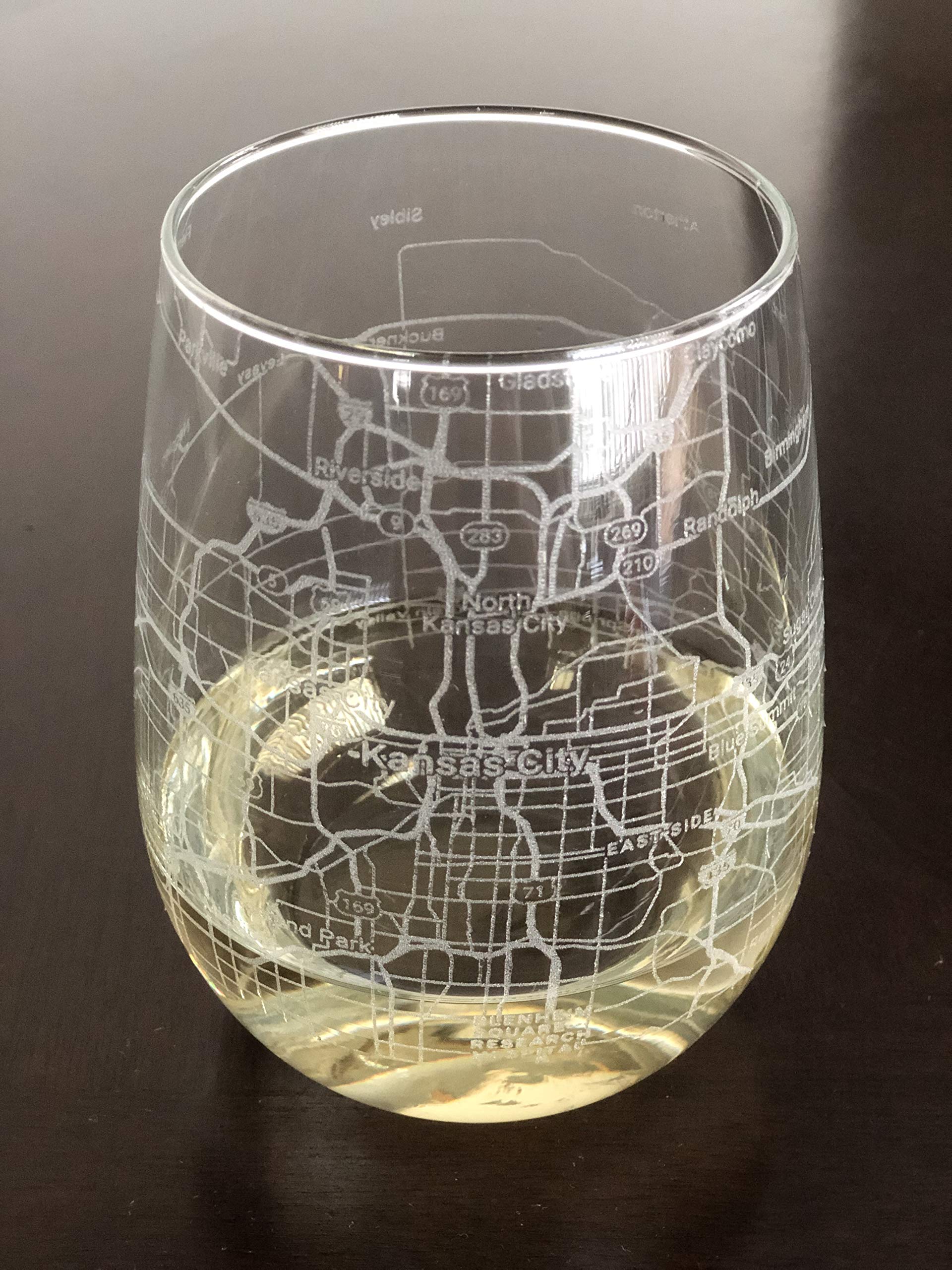 Stemless 17oz Wine Glass Urban City Map Kansas City Missouri