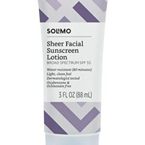 Amazon Brand - Solimo Sheer Face Sunscreen SPF 55, Formulated without Octinoxate & Oxybenzone, 3 Ounce (Pack of 1)