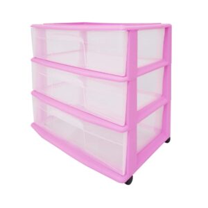 homz wide plastic storage 3 drawer cart, purple