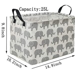 Rectangular Storage Bin Canvas Fabric Storage Basket,Waterproof Coating Toy Organizer with Handles,Gift Basket for Home,Office,Clothes,Toy,Shelf Basket(REC Elephant)