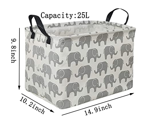 Rectangular Storage Bin Canvas Fabric Storage Basket,Waterproof Coating Toy Organizer with Handles,Gift Basket for Home,Office,Clothes,Toy,Shelf Basket(REC Elephant)