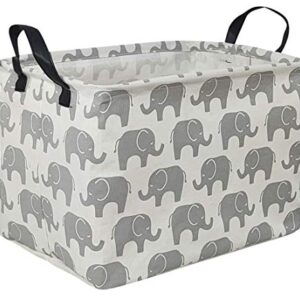 Rectangular Storage Bin Canvas Fabric Storage Basket,Waterproof Coating Toy Organizer with Handles,Gift Basket for Home,Office,Clothes,Toy,Shelf Basket(REC Elephant)