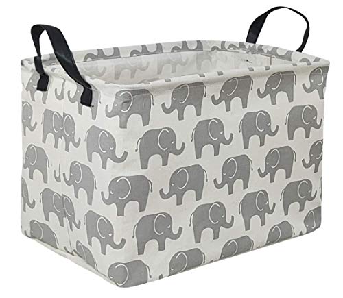 Rectangular Storage Bin Canvas Fabric Storage Basket,Waterproof Coating Toy Organizer with Handles,Gift Basket for Home,Office,Clothes,Toy,Shelf Basket(REC Elephant)