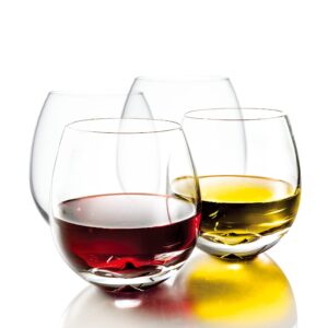 mofado crystal stemless wine glasses in a gift box - (set of 4) 15oz - stable, sturdy & durable - for red and white wine