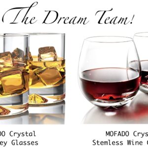 Mofado Crystal Stemless Wine Glasses in a Gift Box - (Set of 4) 15oz - Stable, Sturdy & Durable - For Red and White Wine