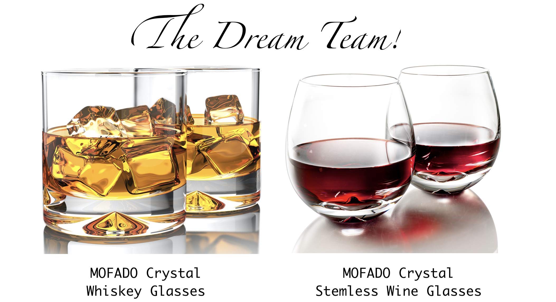 Mofado Crystal Stemless Wine Glasses in a Gift Box - (Set of 4) 15oz - Stable, Sturdy & Durable - For Red and White Wine