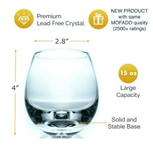 Mofado Crystal Stemless Wine Glasses in a Gift Box - (Set of 4) 15oz - Stable, Sturdy & Durable - For Red and White Wine