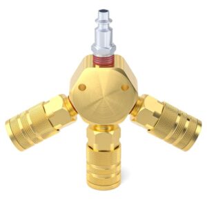 taisher 3-way 1/4 inch npt hex style air manifold with 3 pieces brass industrial coupler and plug, air compressor hose accessories quick connect fittings air splitter