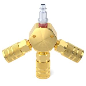 Taisher 3-Way 1/4 Inch NPT Hex Style Air Manifold with 3 Pieces Brass Industrial Coupler and Plug, Air Compressor Hose Accessories Quick Connect Fittings Air Splitter