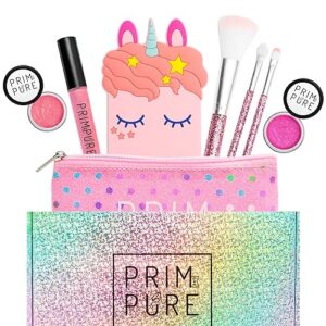 prim and pure mineral gift set with unicorn mirror| perfect for play dates & birthday parties | kids eyeshadow makeup – mineral blush | organic & natural makeup kit for kids| made in usa (pink)