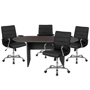flash furniture 5 piece rustic gray oval conference table set with 4 black and chrome leathersoft executive chairs