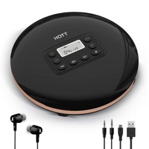 hott cd711t bluetooth rechargeable portable cd player for home travel and car with stereo headphones and, anti shock protection-black