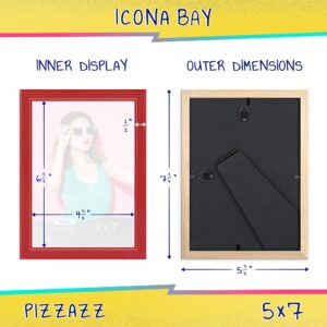 Icona Bay 5x7 Picture Frames (Red, 3 Pack), Colored Solid Wood Scandinavian Style Frames for Photo, Pizzazz Collection