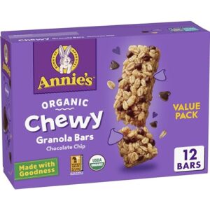 annie's organic chewy granola bars, chocolate chip, 12 ct