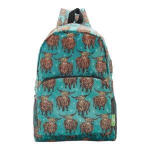 ECO CHIC Lightweight Packable Backpack Handy Foldable Travel Daypack (Highland Cow Teal)