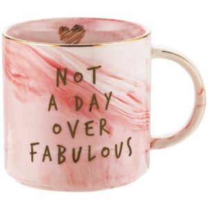 not a day over fabulous - funny birthday wine gifts ideas for women, wife, mom, daughter, sister, aunt, best friends, bff, coworkers, her - pink marble mug, ceramic coffee cup