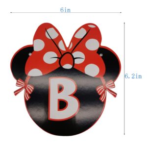 CHuangQi Minnie Themed Party Banner, Happy Birthday Letter Banner, Red Bow with Polka Dots Card, 1st Birthday Party Supplies & Decoration