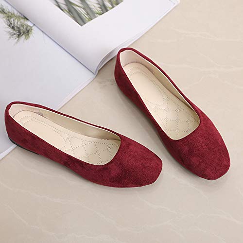 BOLOMEE Ladies Faux Suede Summer Casual Cute Dress Flats Outdoor Walking Shoes Wine Red US 9