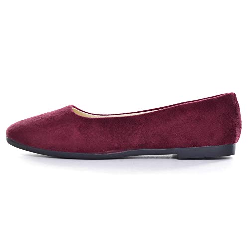 BOLOMEE Ladies Faux Suede Summer Casual Cute Dress Flats Outdoor Walking Shoes Wine Red US 9