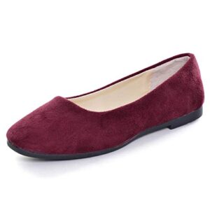 BOLOMEE Ladies Faux Suede Summer Casual Cute Dress Flats Outdoor Walking Shoes Wine Red US 9