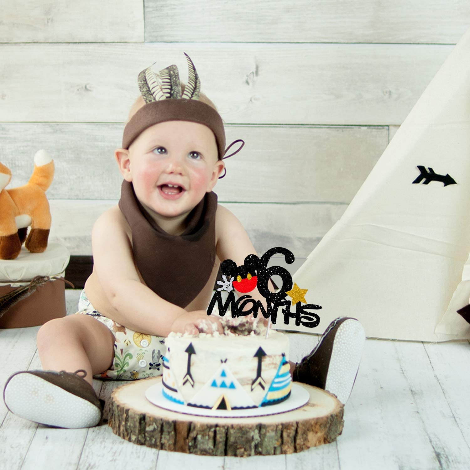 Ayaoch Mouse 6 Months Cake Topper,Mouse 1/2 Half Birthday Party Decorations, Happy 6 Months Cake Topper,Pregnancy Party Cake Decor.