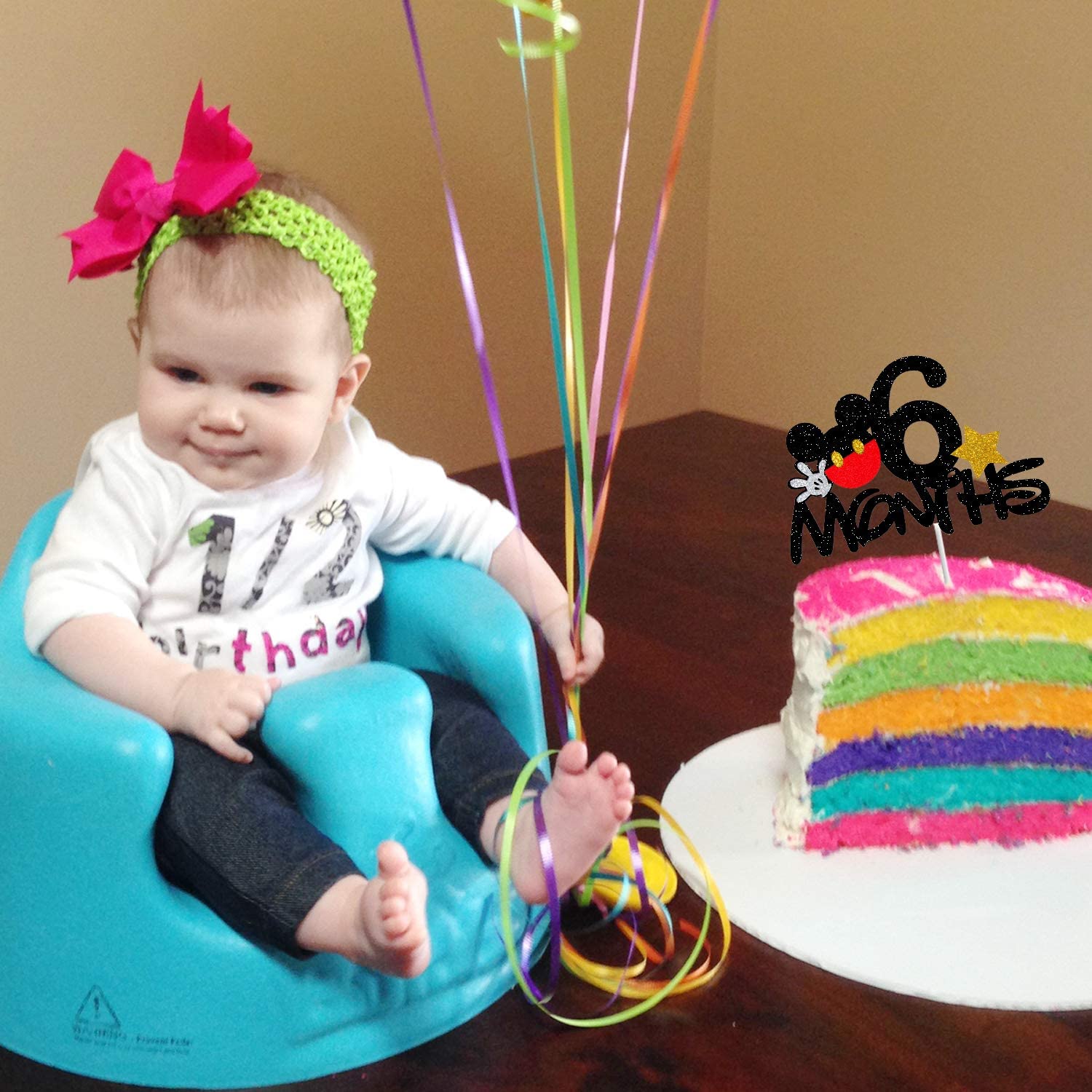 Ayaoch Mouse 6 Months Cake Topper,Mouse 1/2 Half Birthday Party Decorations, Happy 6 Months Cake Topper,Pregnancy Party Cake Decor.