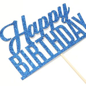 INNORU Blue Glitter Happy Birthday Cake Topper, Anniversary Party, Birthday Sign Cake Topper, Adults Children Teenager Birthday Party Cake Decoration Supplies