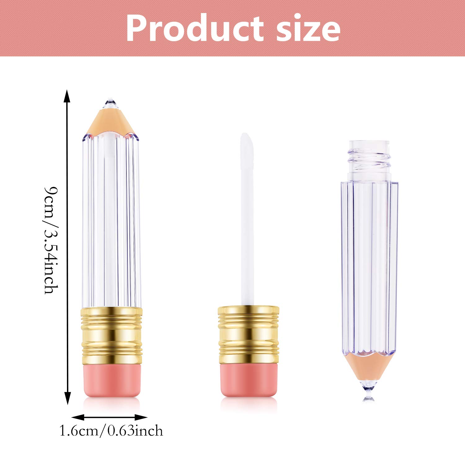 Blulu 24 Pcs 5 ml Pencil Lip Gloss Tube Containers Bulk Cute Empty Pencil Shaped Lipgloss Lip Balm Bottles Clear Refillable Lip Gloss Tube for Teacher's Presents Gifts Women Girls DIY Cosmetics