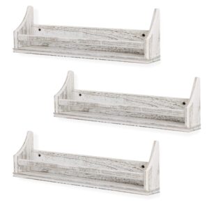 brightmaison Angel 20" Floating Shelves for Wall Decor, Nursery Book Shelves, Toy Storage Shelf & Kids Bookshelf for Wall, Wood Wall Shelves for Home Decor Set of 3 Rustic White