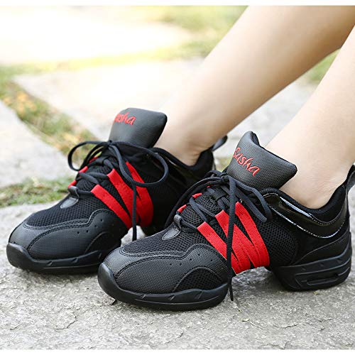 HIPPOSEUS Women Lace-up Dance Sneakers with Rubber Sole -Breathable Synthetic mesh Athletic Walking Dance Shoes Platform,Model B56