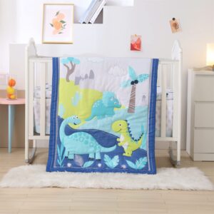 wowelife crib bedding set for boys and girls blue, premium 3-piece baby bedding set dinosaurs, nursery crib set, breathable and soft for baby