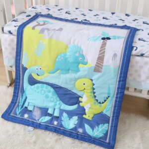 Wowelife Crib Bedding Set for Boys and Girls Blue, Premium 3-Piece Baby Bedding Set Dinosaurs, Nursery Crib Set, Breathable and Soft for Baby