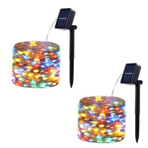sprklinlin 2 pack 100 led solar powered string lights, outdoor waterproof copper wire 8 modes fairy lights for garden, patio, party, christmas, home (multicolor)