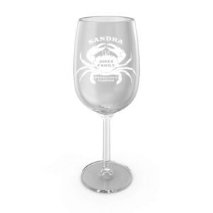 customized beach wine glass gift with stem - engraved glass for beach picnic, house, yacht (crab)