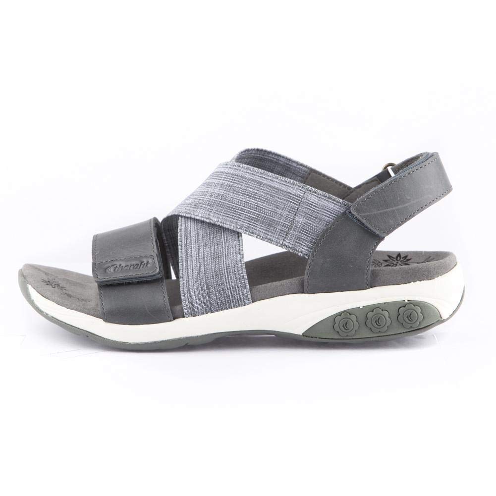 Therafit Jessica Women's Leather Adjustable Cross Strap Sandal - Blue Grey, Size 12 - for Plantar Fasciitis/Foot Pain