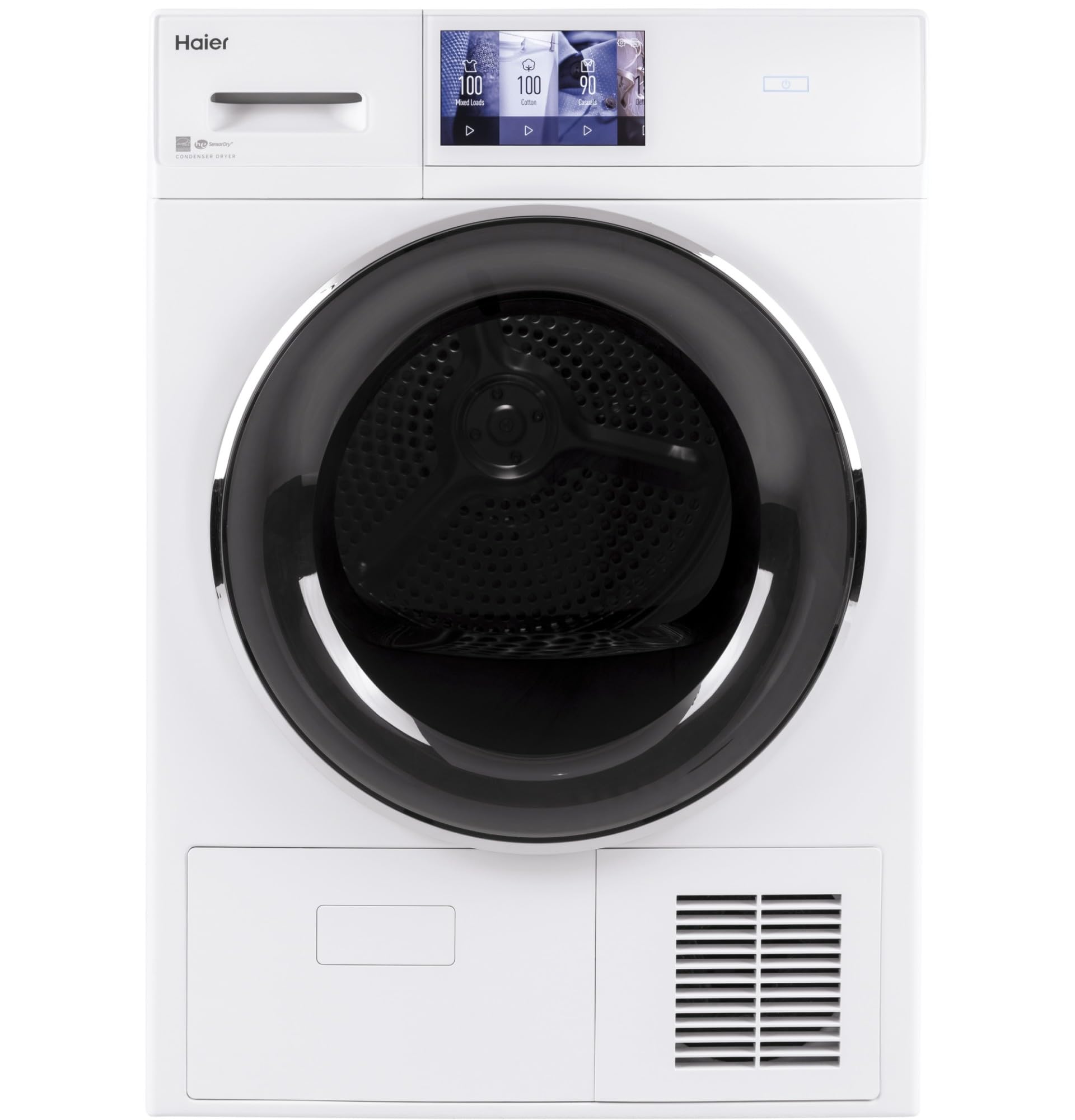 Haier QFT15ESSNWW 24" Ventless Condenser Frontload Electric Dryer with 4.1 cu. ft. Capacity 16 Cycles Auto-Sensing Moisture Sensor Reversible Doors in White