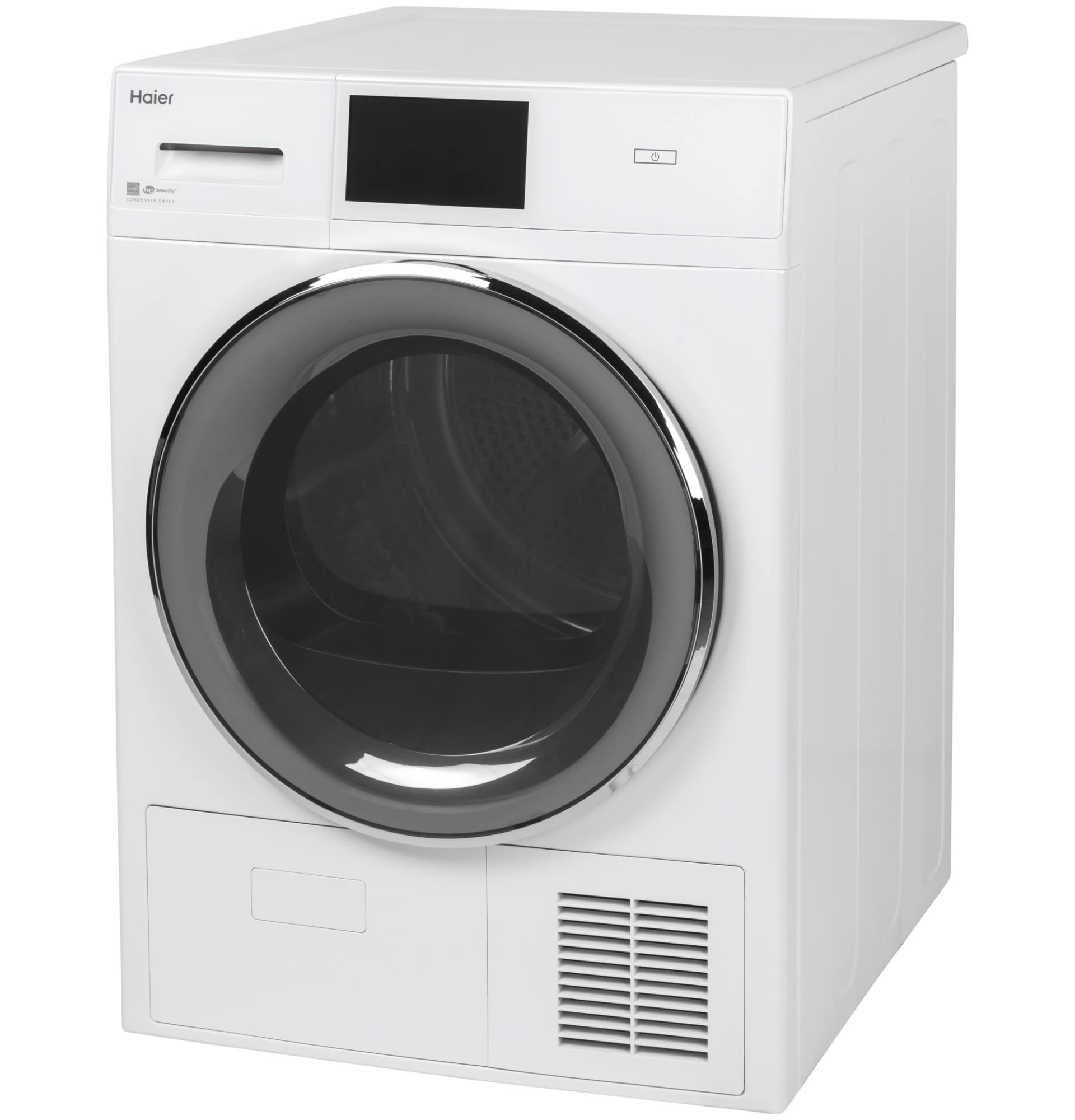 Haier QFT15ESSNWW 24" Ventless Condenser Frontload Electric Dryer with 4.1 cu. ft. Capacity 16 Cycles Auto-Sensing Moisture Sensor Reversible Doors in White