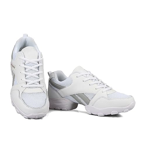 VCIXXVCE Men's Lace-up Dance Sneakers with Split Sole -Breathable Synthetic mesh -Split Sole Athletic Walking Dance Shoes Platform,White,US 8.5