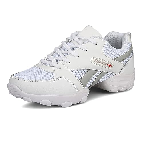 VCIXXVCE Men's Lace-up Dance Sneakers with Split Sole -Breathable Synthetic mesh -Split Sole Athletic Walking Dance Shoes Platform,White,US 8.5