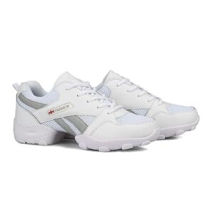 VCIXXVCE Men's Lace-up Dance Sneakers with Split Sole -Breathable Synthetic mesh -Split Sole Athletic Walking Dance Shoes Platform,White,US 8.5