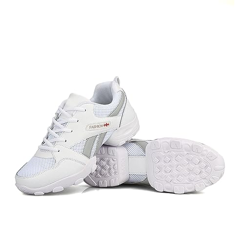 VCIXXVCE Men's Lace-up Dance Sneakers with Split Sole -Breathable Synthetic mesh -Split Sole Athletic Walking Dance Shoes Platform,White,US 8.5