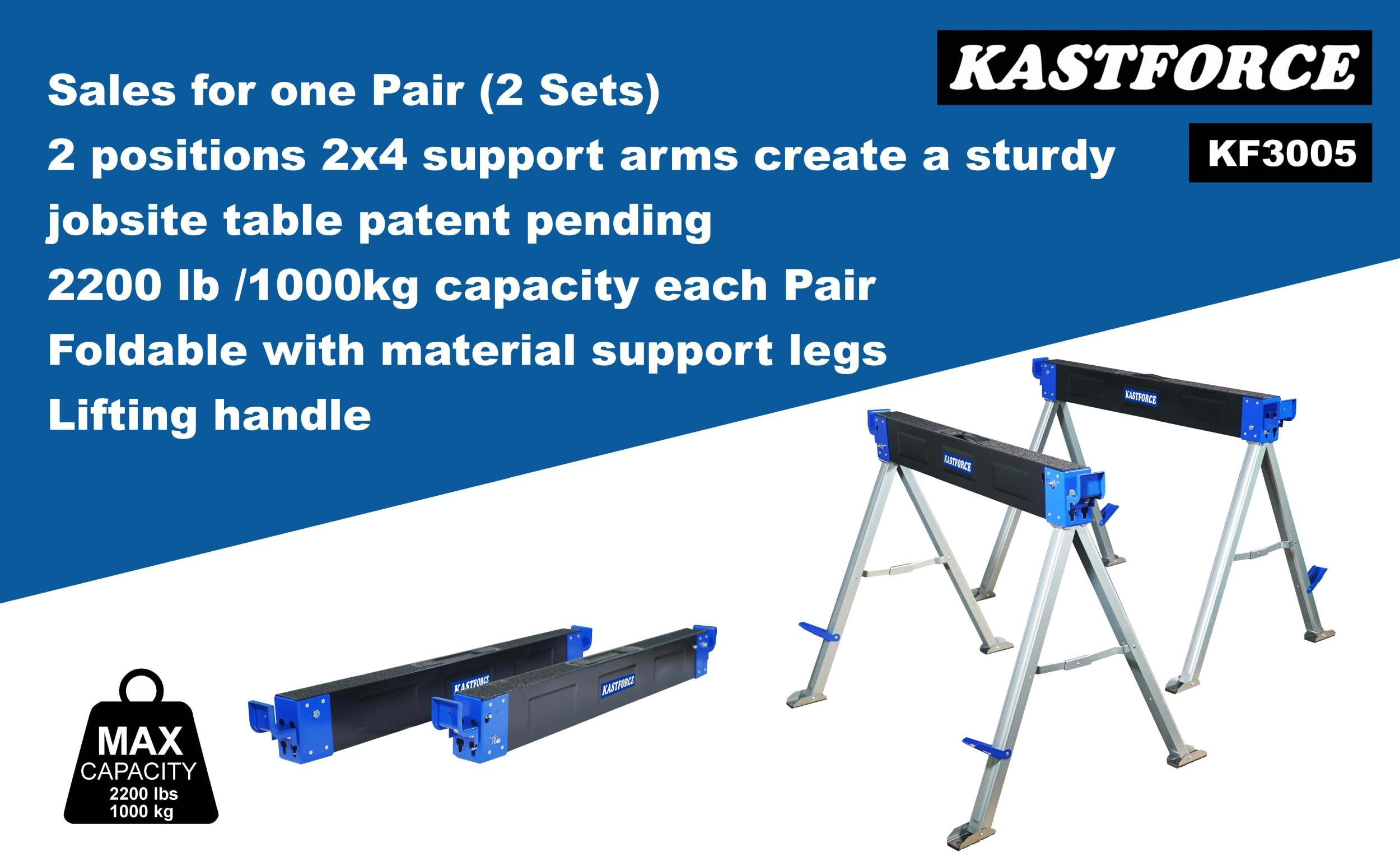 KASTFORCE Folding Sawhorse 2200 lb /1000kg capacity Heavy Duty Jobsite Table Stand with Folding Legs Twin Pack KF3005