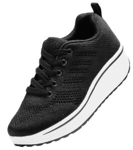 wuiwuiyu womens outdoor casual wedge platform mesh lace-up sport athletic rocker shoes trainers sneakers black size 5 m us